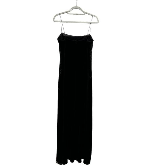 JS Boutique Black Velvet Maxi Dress Spaghetti Straps Beadwork Elegant Detail - Picture 2 of 7